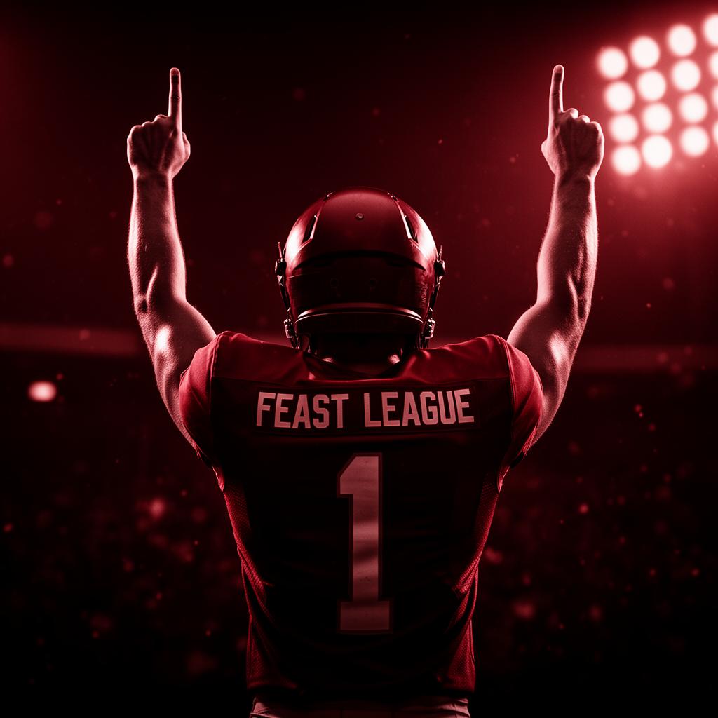 Feast League athlete celebrating with arms raised
